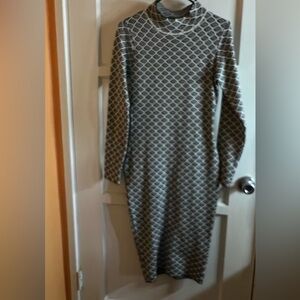 Say What? Knit Black and White Geometric Long Sleeve Dress